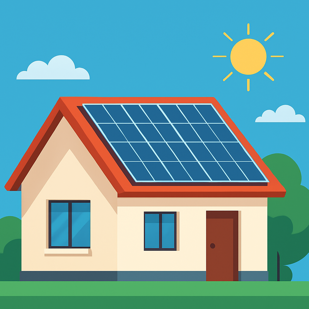 Hvad er en solcelle lavet af det er det billedet illustrere samt et hus med solceller på taget