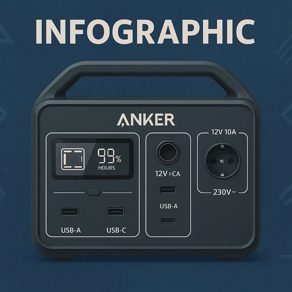 en Anker SOLIX C300X i inforgrafisk stil